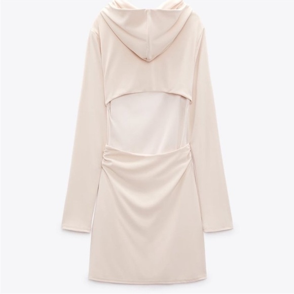 Zara open back hooded ecru mini dress in cream NEW - Picture 3 of 5